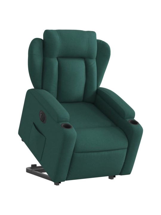 Elektrické zvedací polohovací křeslo tmavě zelené textil