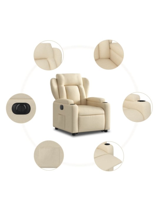 Elektrické zvedací polohovací křeslo krémové textil