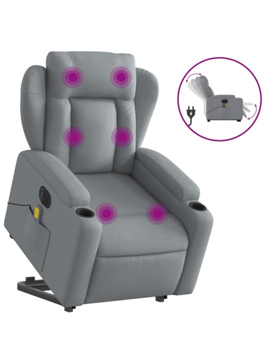 Elektrické zvedací masážní polohovací křeslo světle šedé textil