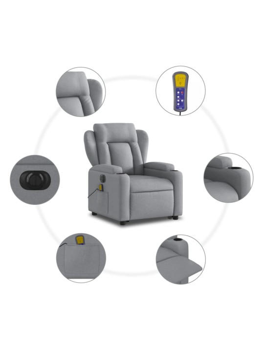 Elektrické zvedací masážní polohovací křeslo světle šedé textil