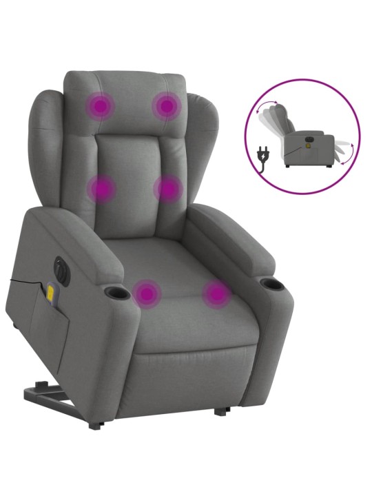 Elektrické zvedací masážní polohovací křeslo tmavě šedé textil