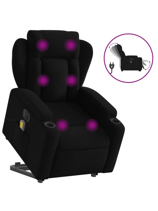 Elektrické zvedací masážní polohovací křeslo černé textil