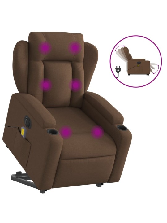 Elektrické zvedací masážní polohovací křeslo hnědé textil