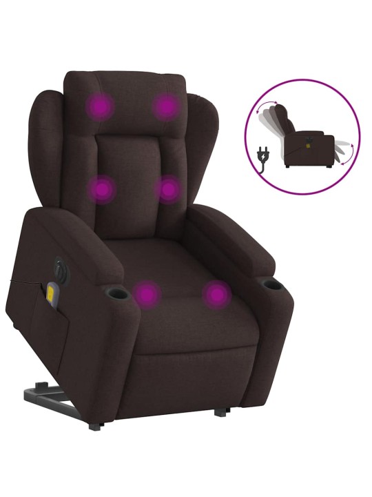 Elektrické zvedací masážní polohovací křeslo tmavě hnědé textil
