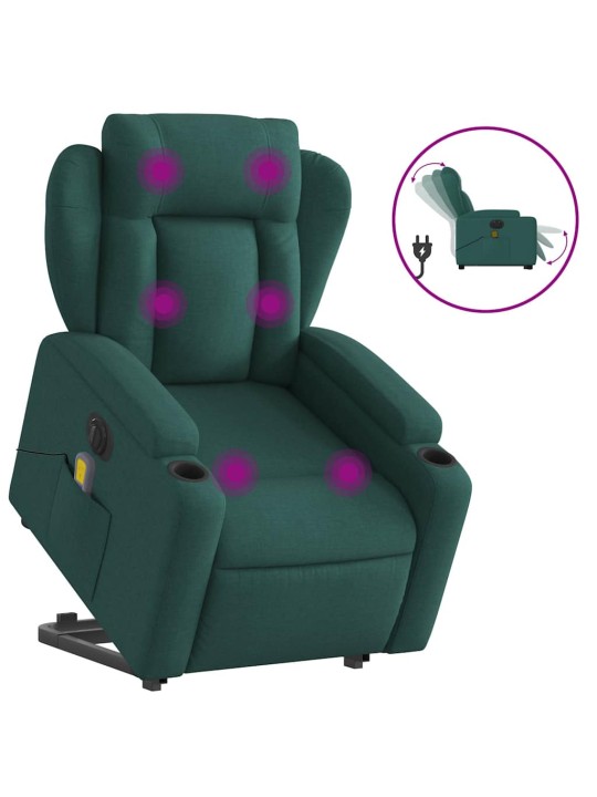 Elektrické zvedací masážní polohovací křeslo zelené textil
