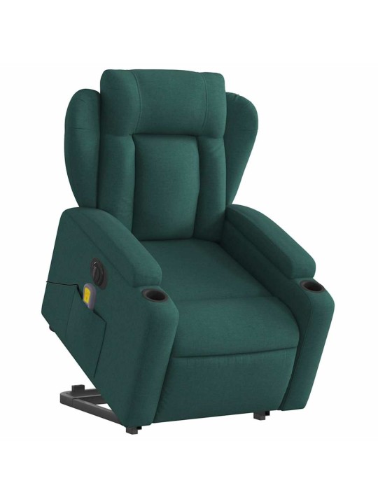 Elektrické zvedací masážní polohovací křeslo zelené textil