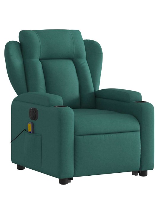 Elektrické zvedací masážní polohovací křeslo zelené textil