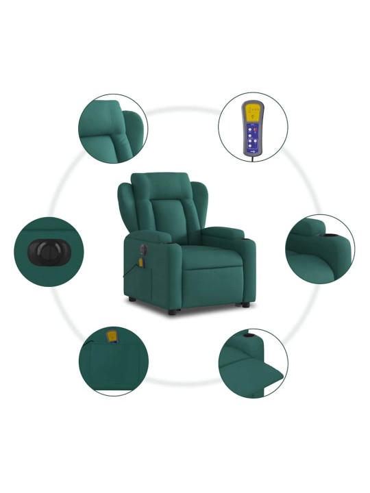 Elektrické zvedací masážní polohovací křeslo zelené textil