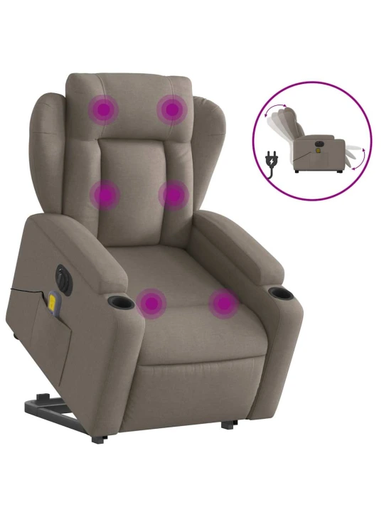 Elektrické zvedací masážní polohovací křeslo taupe textil