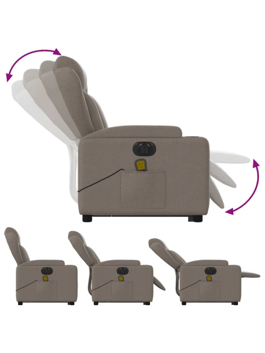 Elektrické zvedací masážní polohovací křeslo taupe textil