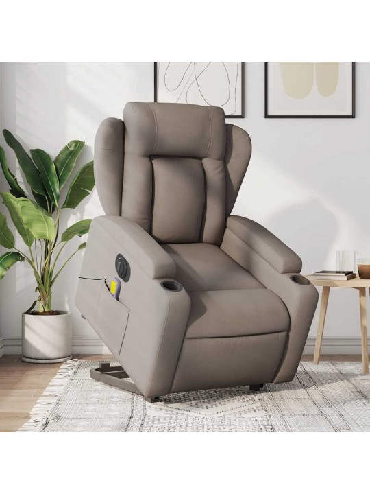 Elektrické zvedací masážní polohovací křeslo taupe textil