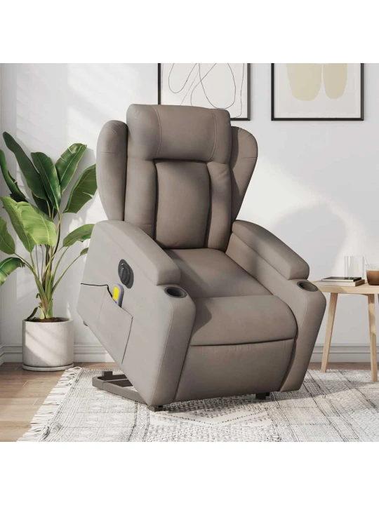 Elektrické zvedací masážní polohovací křeslo taupe textil