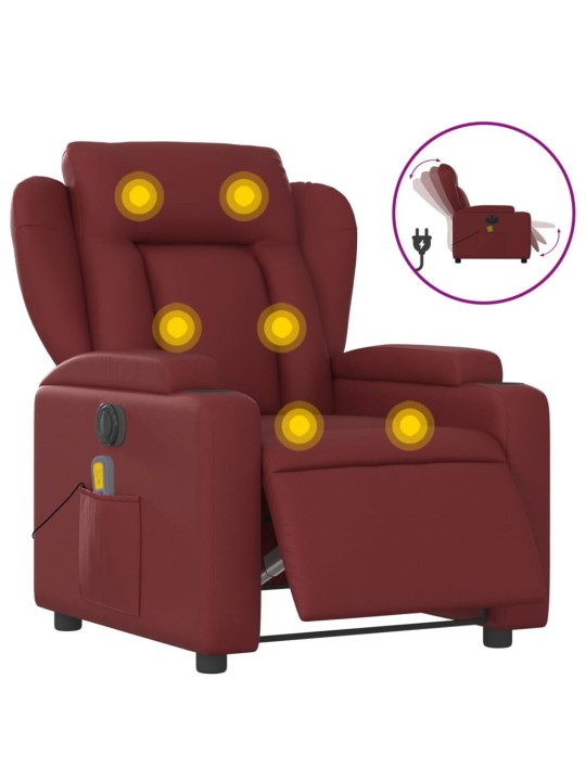Elektrické masážní polohovací křeslo vínové umělá kůže