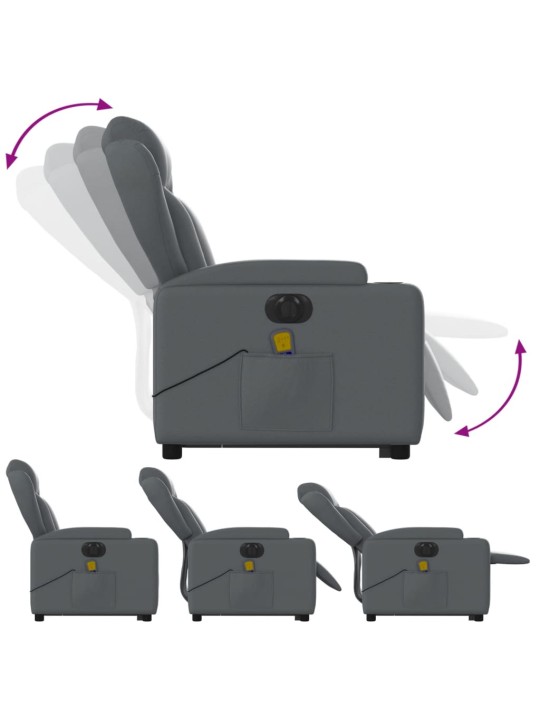 Elektrické zvedací masážní polohovací křeslo šedé umělá kůže