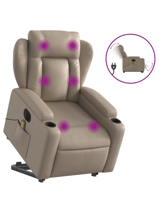 Elektrické zvedací masážní polohovací křeslo cappuccino koženka