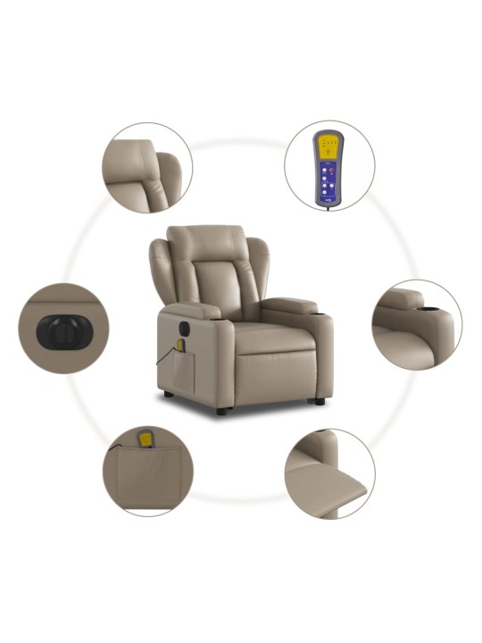 Elektrické zvedací masážní polohovací křeslo cappuccino koženka