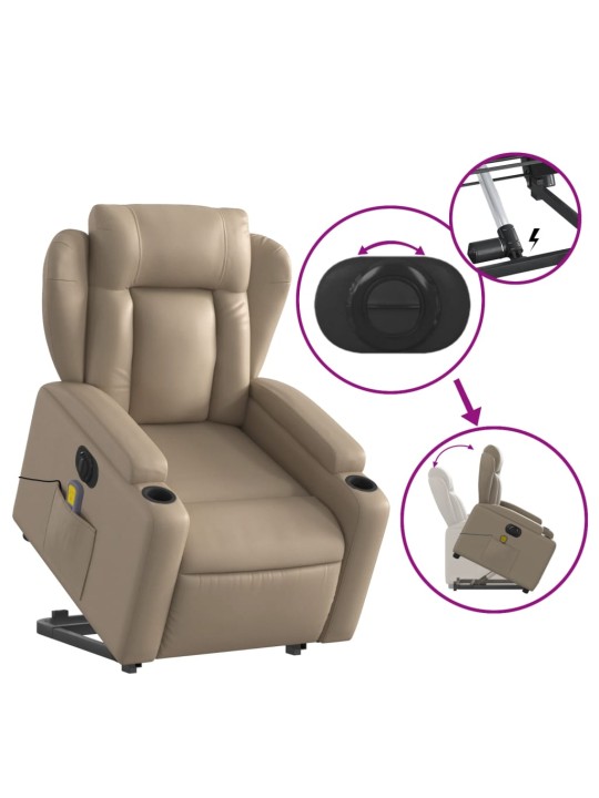 Elektrické zvedací masážní polohovací křeslo cappuccino koženka