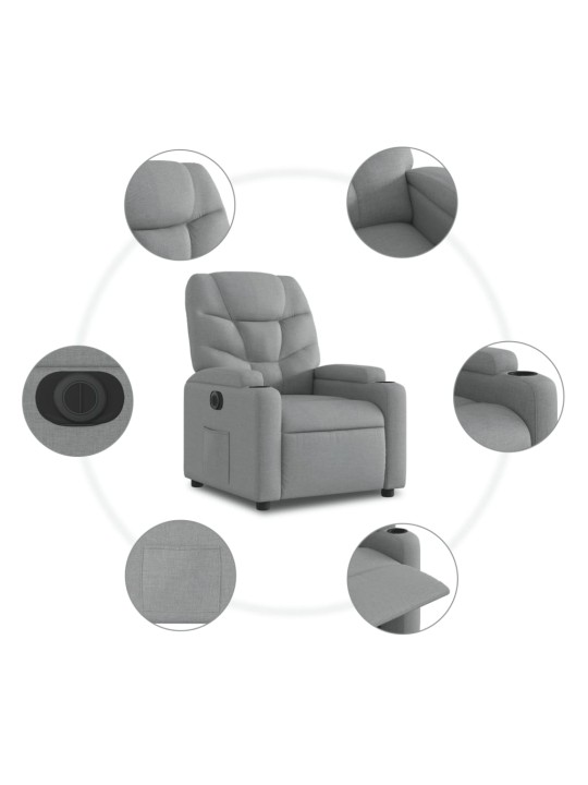 Elektrické polohovací křeslo světle šedé textil