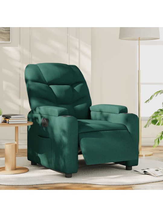 Elektrické polohovací křeslo tmavě zelené textil