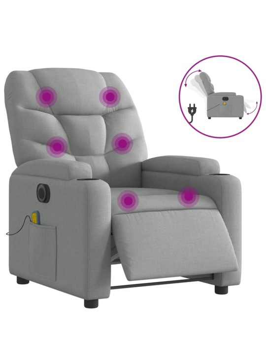 Elektrické masážní polohovací křeslo světle šedé textil