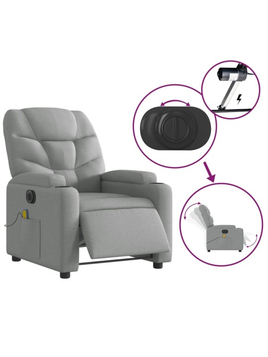 Elektrické masážní polohovací křeslo světle šedé textil