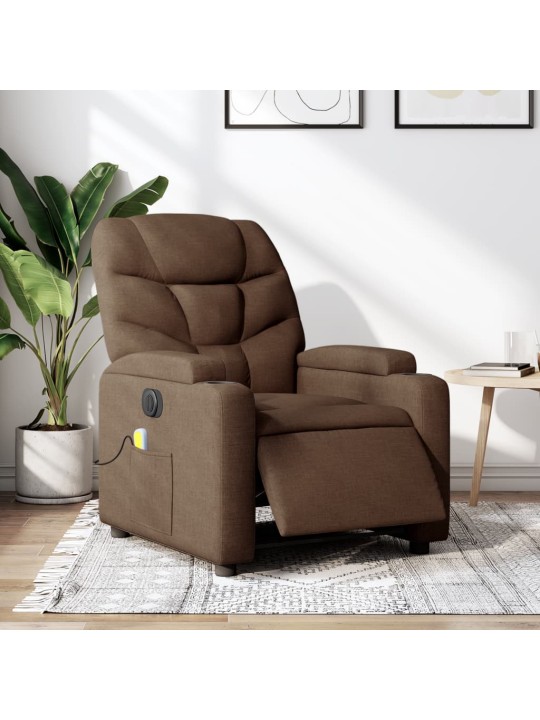 Elektrické masážní polohovací křeslo hnědé textil