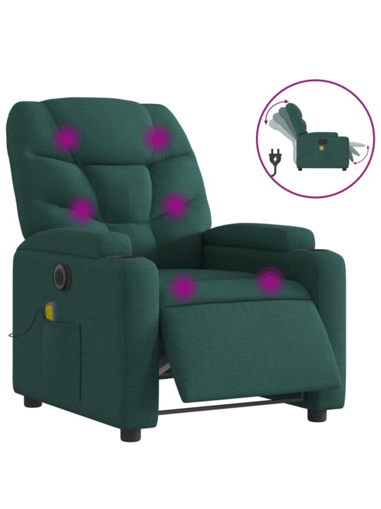 Elektrické masážní polohovací křeslo tmavě zelené textil