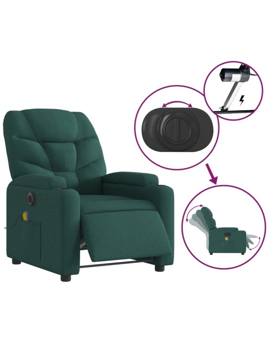 Elektrické masážní polohovací křeslo tmavě zelené textil