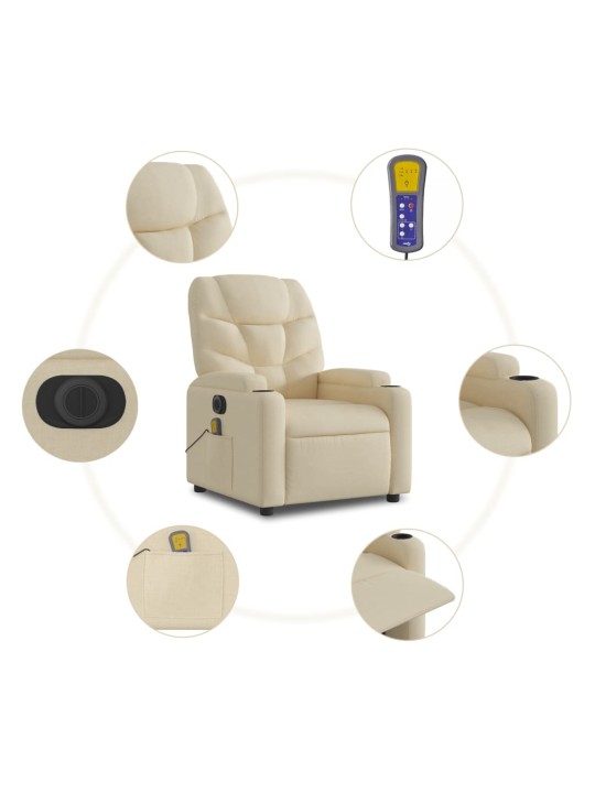 Elektrické masážní polohovací křeslo krémové textil