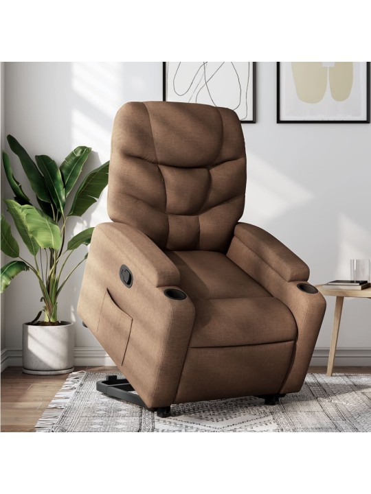 Zvedací polohovací křeslo hnědé textil