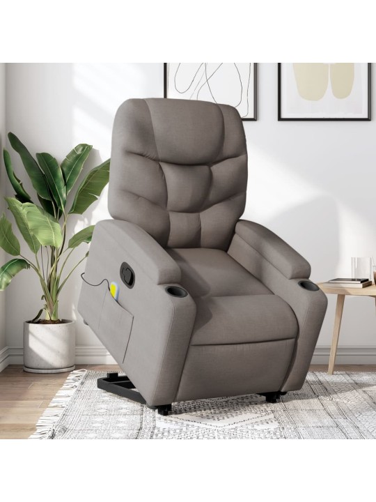 Zvedací masážní polohovací křeslo taupe textil