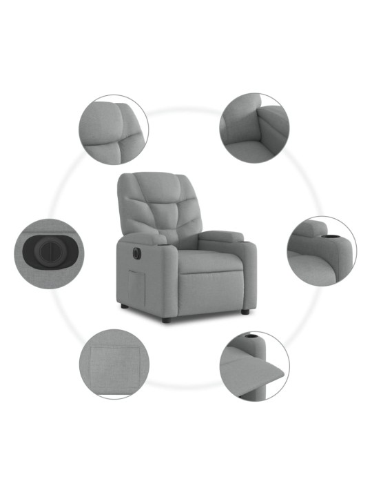 Elektrické zvedací polohovací křeslo světle šedé textil