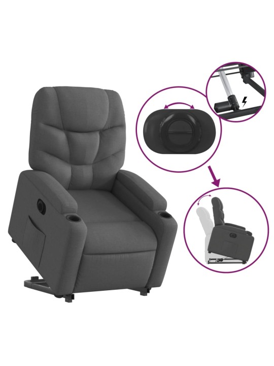 Elektrické zvedací polohovací křeslo tmavě šedé textil