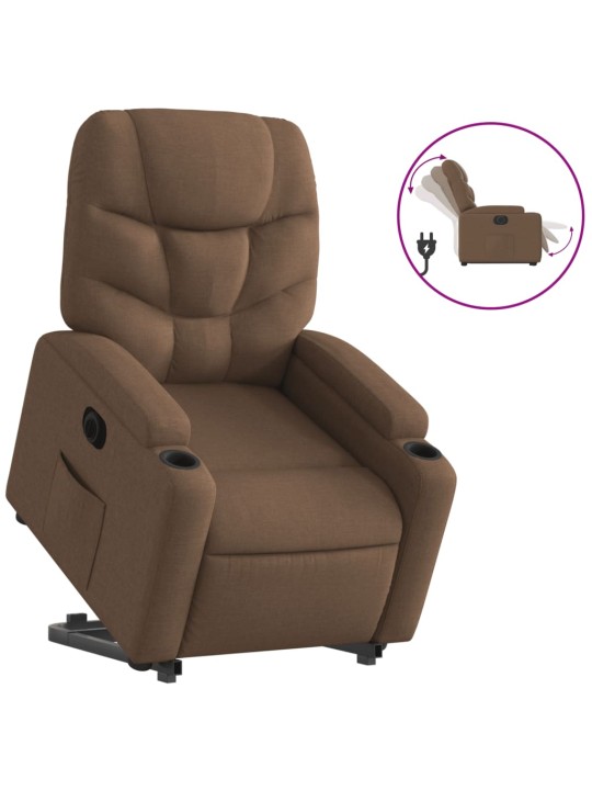 Elektrické zvedací polohovací křeslo hnědé textil