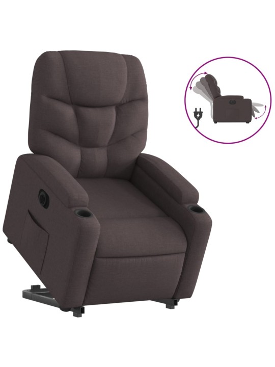 Elektrické zvedací polohovací křeslo tmavě hnědé textil