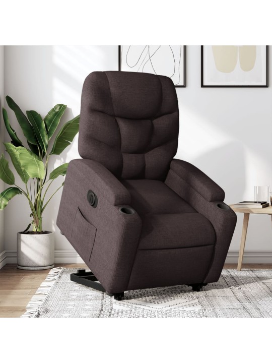 Elektrické zvedací polohovací křeslo tmavě hnědé textil