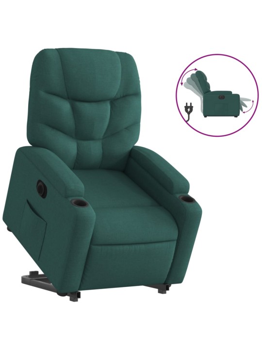 Elektrické zvedací polohovací křeslo tmavě zelené textil