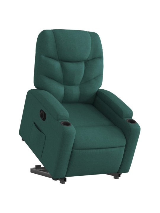 Elektrické zvedací polohovací křeslo tmavě zelené textil