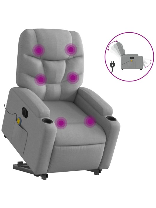 Elektrické zvedací masážní polohovací křeslo světle šedé textil