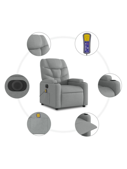 Elektrické zvedací masážní polohovací křeslo světle šedé textil
