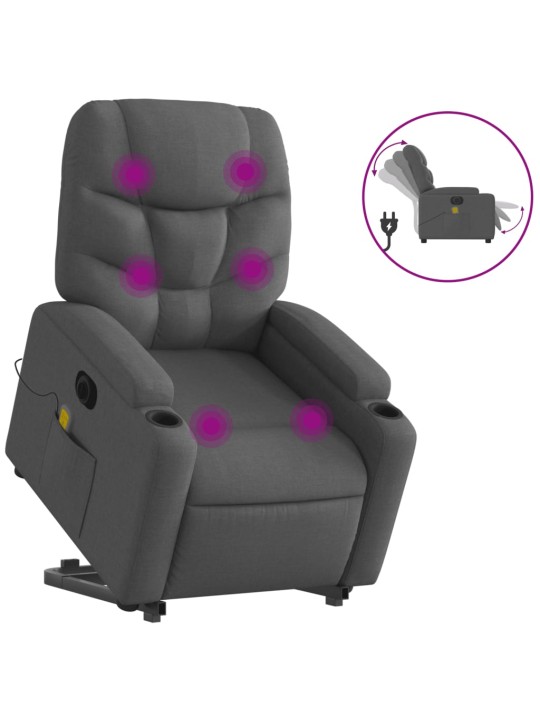 Elektrické zvedací masážní polohovací křeslo tmavě šedé textil