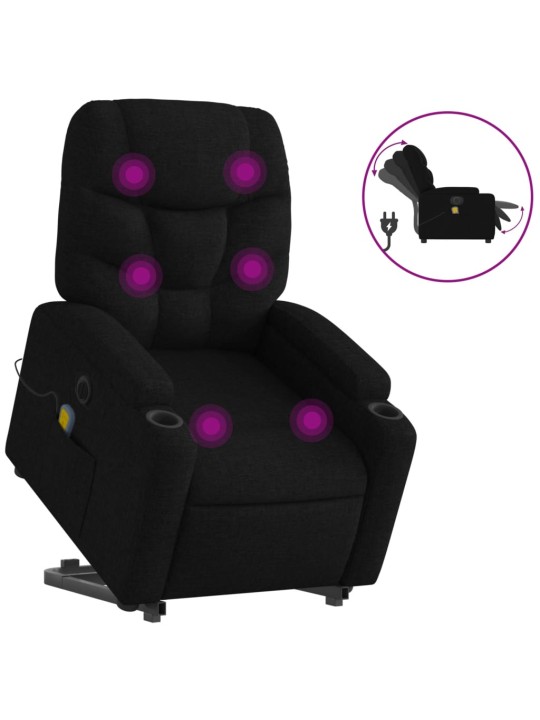Elektrické zvedací masážní polohovací křeslo černé textil