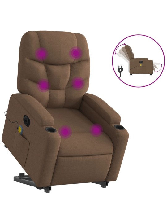 Elektrické zvedací masážní polohovací křeslo hnědé textil