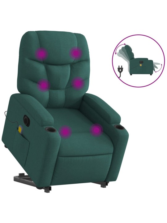 Elektrické zvedací masážní polohovací křeslo zelené textil