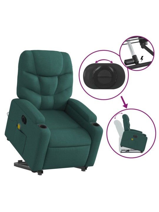 Elektrické zvedací masážní polohovací křeslo zelené textil