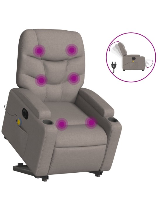 Elektrické zvedací masážní polohovací křeslo taupe textil