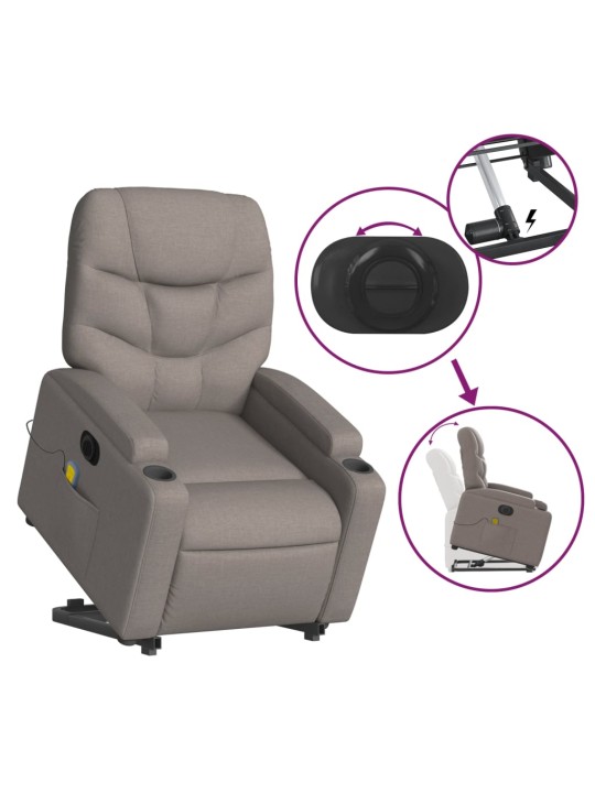 Elektrické zvedací masážní polohovací křeslo taupe textil