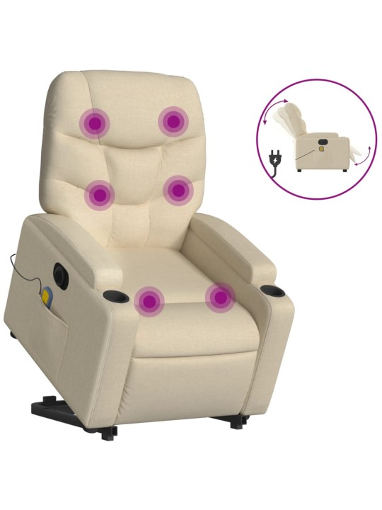 Elektrické zvedací masážní polohovací křeslo krémové textil