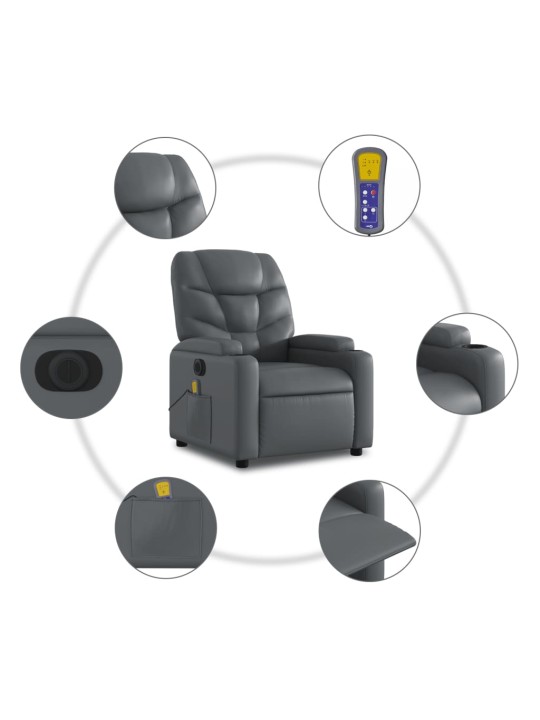 Elektrické masážní polohovací křeslo šedé umělá kůže