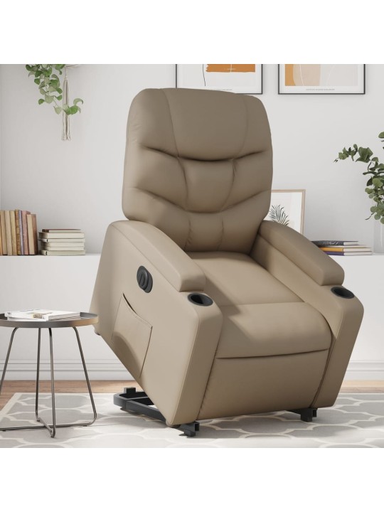 Elektrické zvedací polohovací křeslo cappuccino umělá kůže